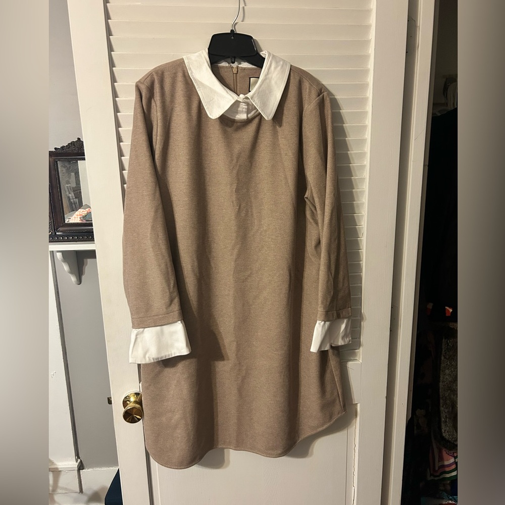 Tuckernuck Tan Long Sleeve Dress with White Collar